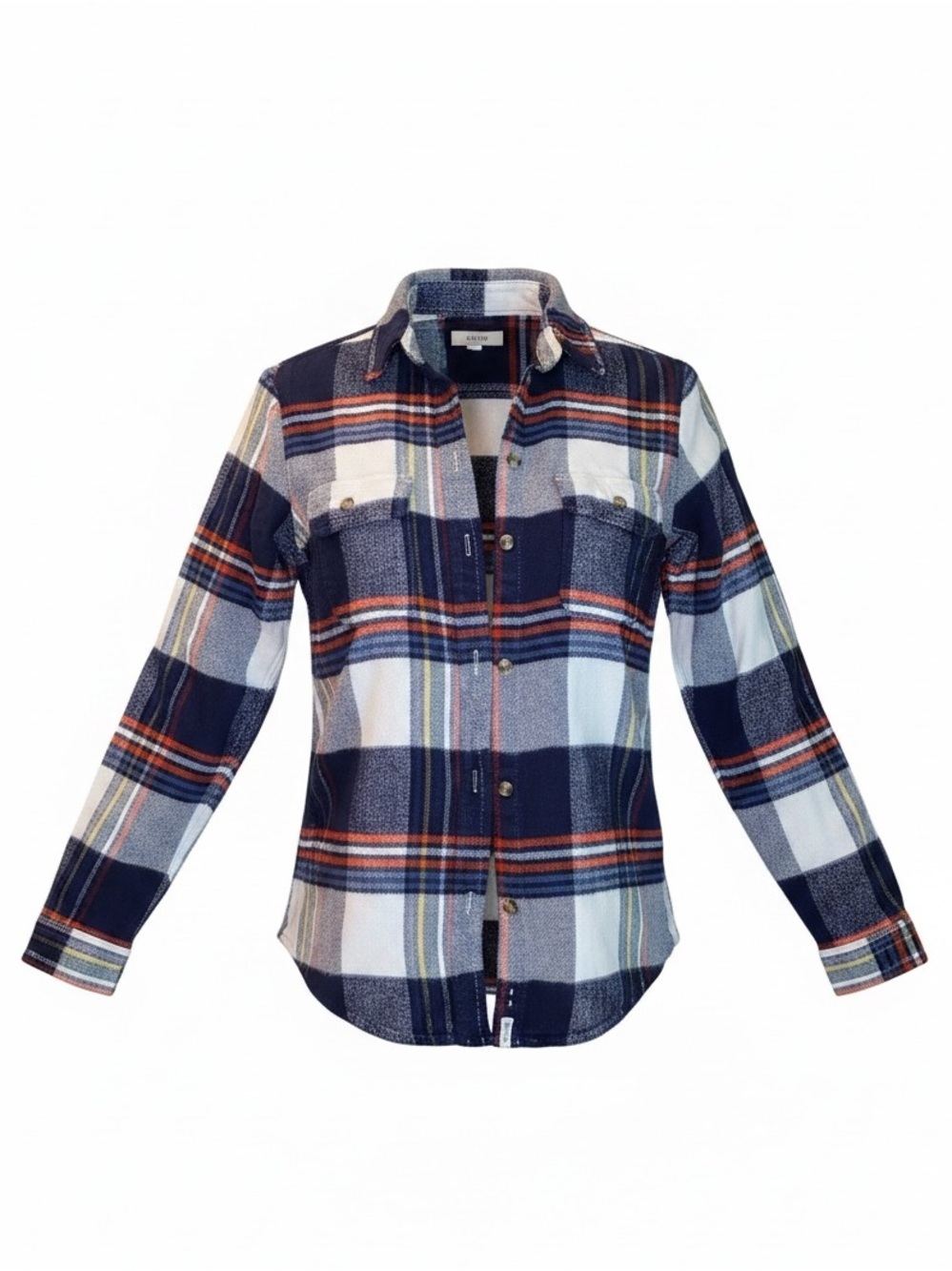 AMERICAN EAGLE AHH-MAZINGLY SOFT Flannel Button Up Shirt Navy, White Orange XS